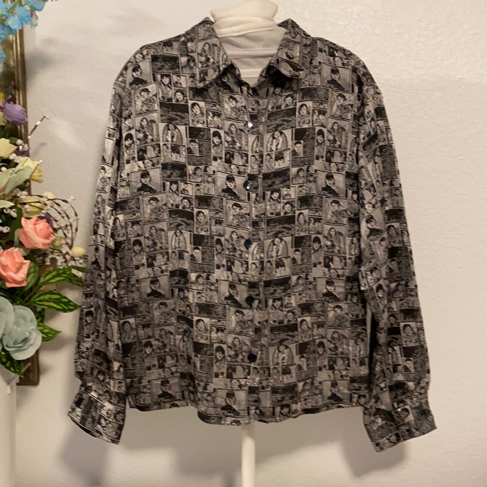 Chico’s Textured Silk Black & White Variations Top